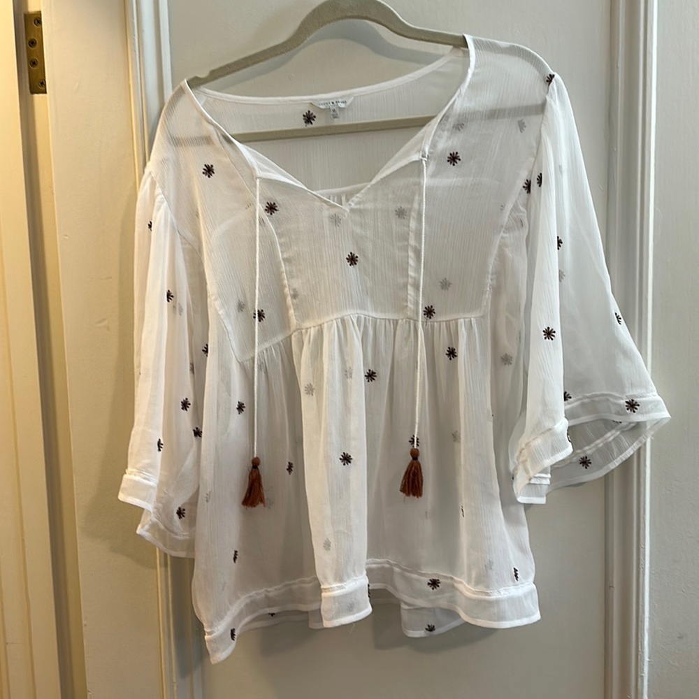 Lucky Brand Sheer Peasant top